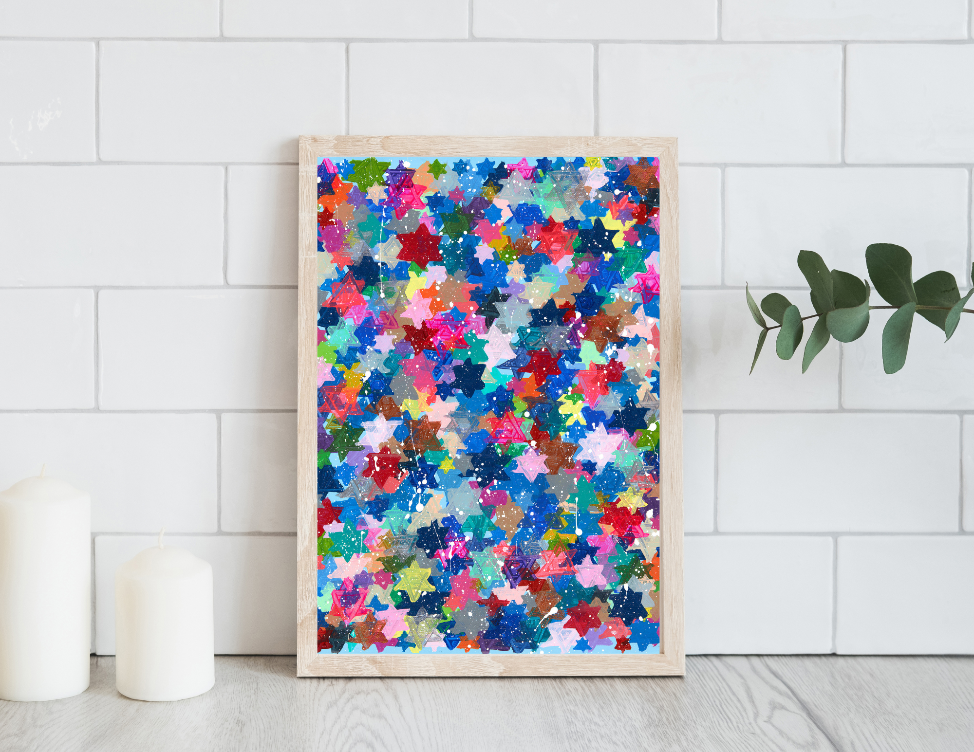 Jewish Stars Splatter Paint Giclee Art Print