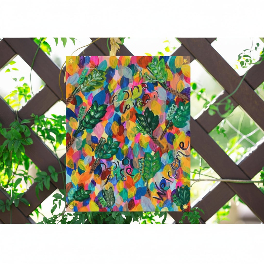 Modern Sukkah banner featuring rainbow etrogs and lulavs