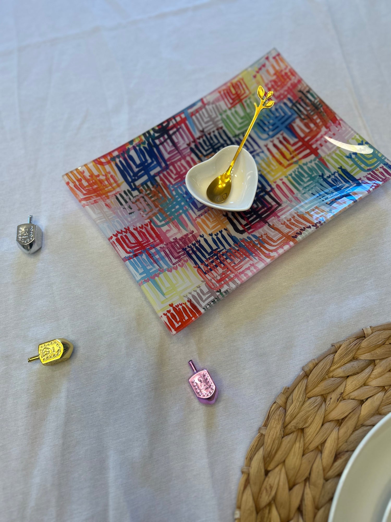 Heart Menorahs Hanukkah Dish Set