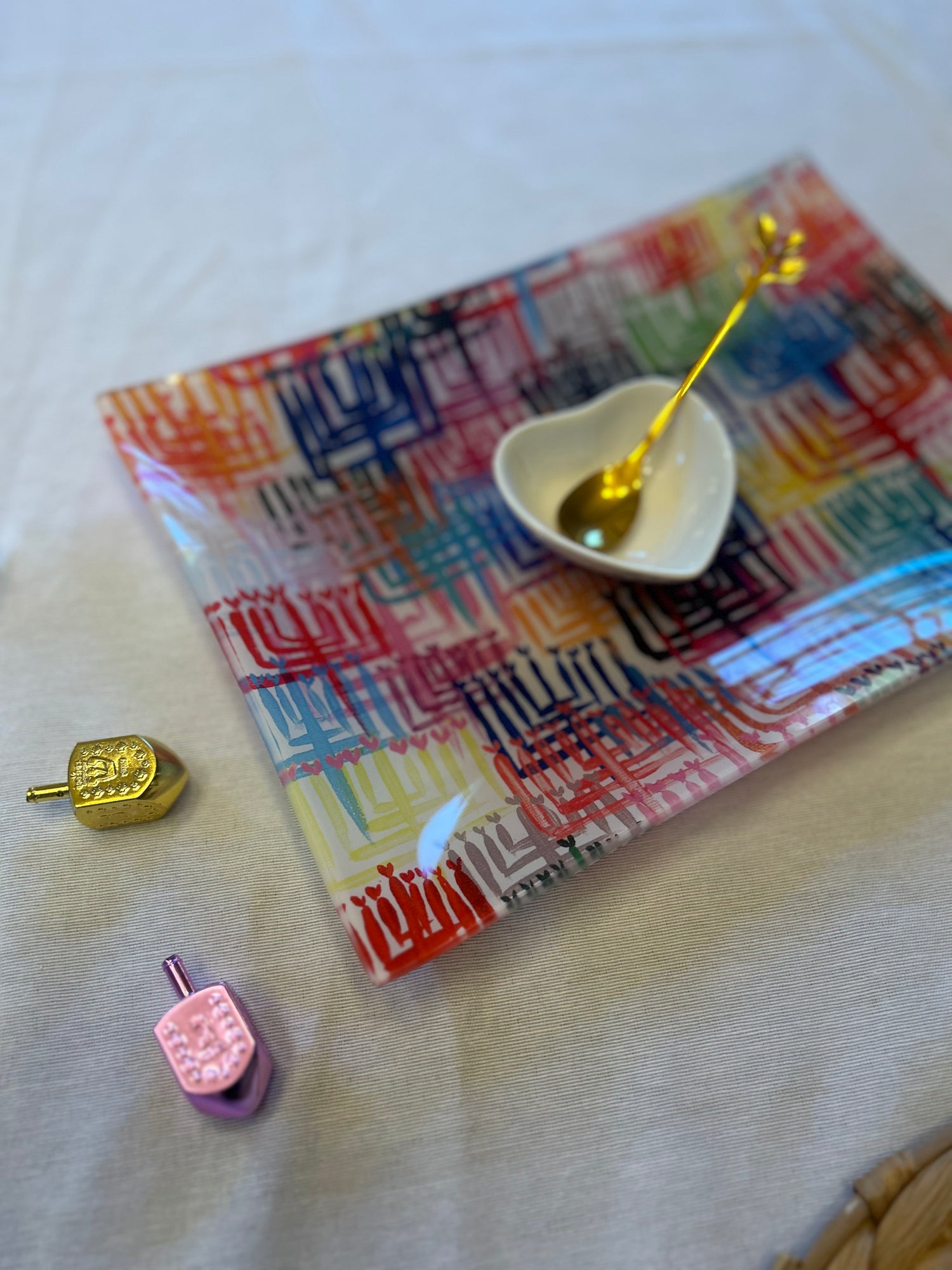 Heart Menorahs Hanukkah Dish Set