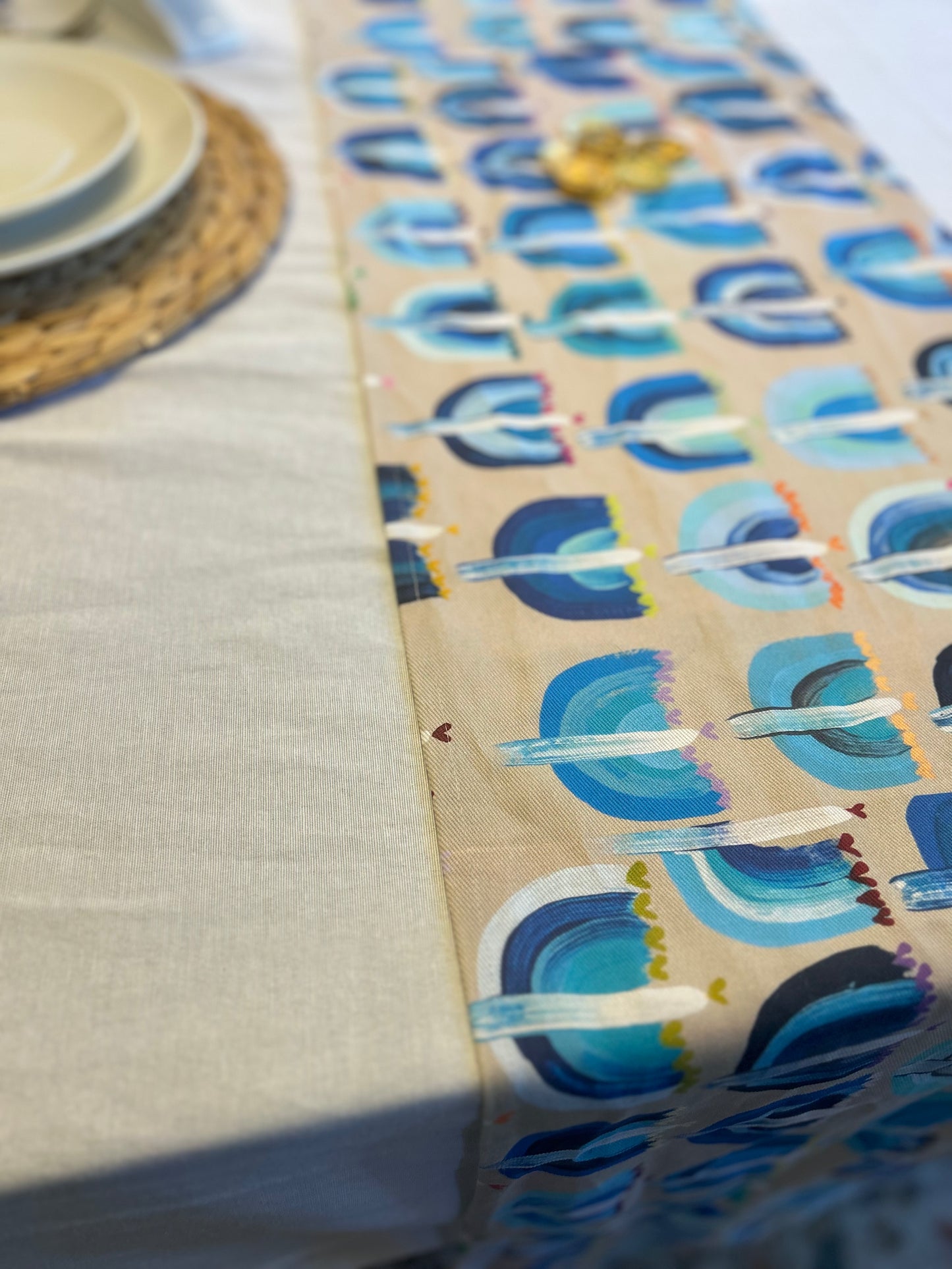Blue Menorahs | Table Runner