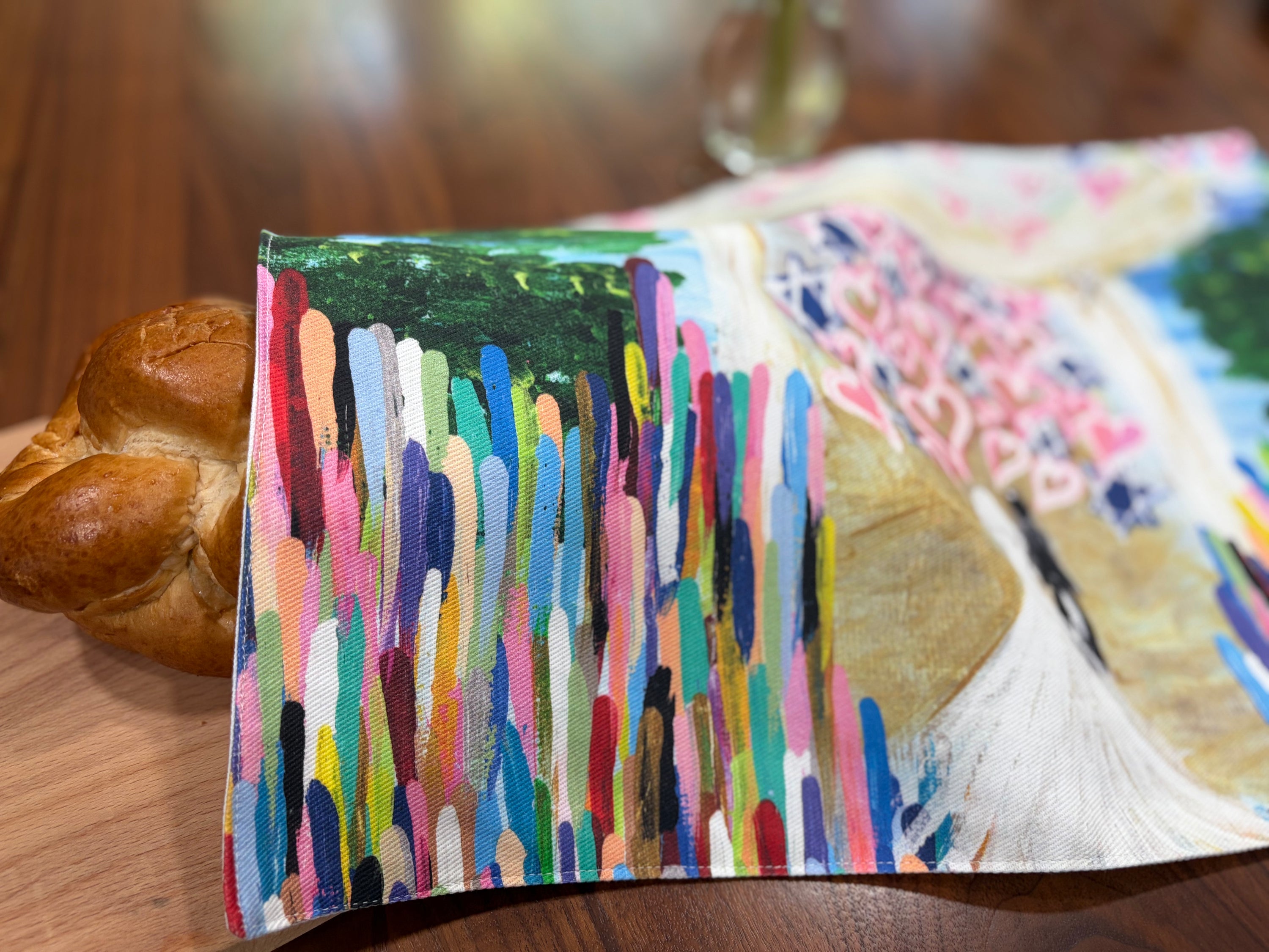 Modern challah cover for Shabbat table