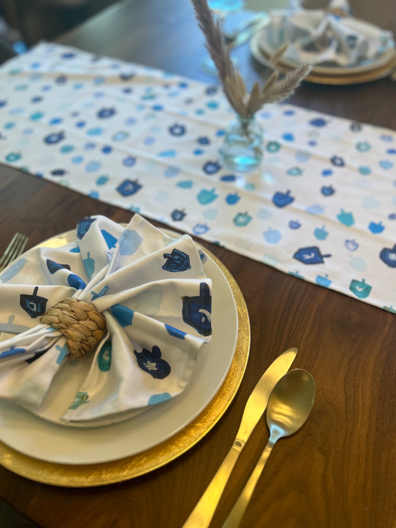 Blue Dreidels | Hanukkah Table Runner