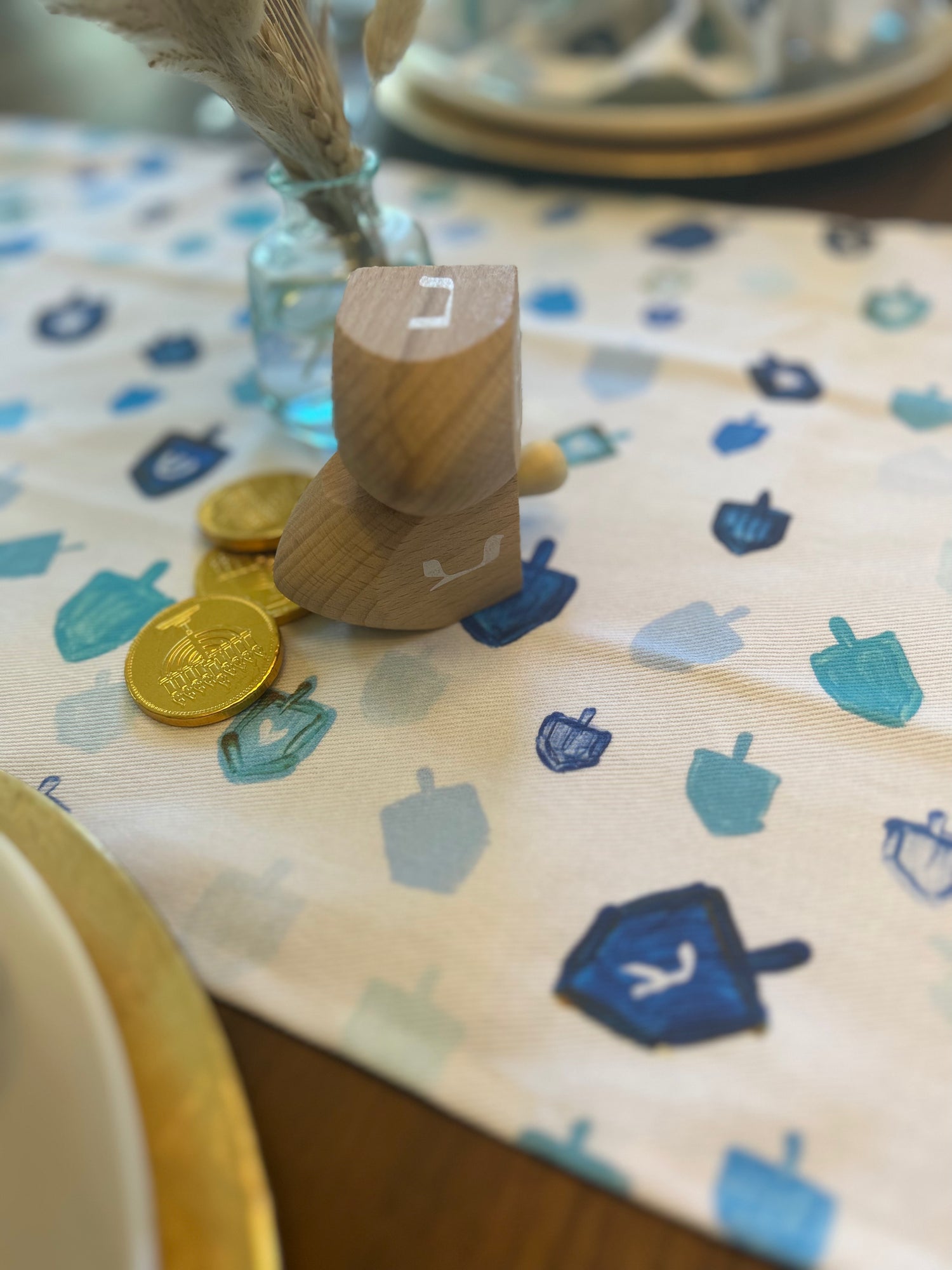 Blue Dreidels | Hanukkah Table Runner
