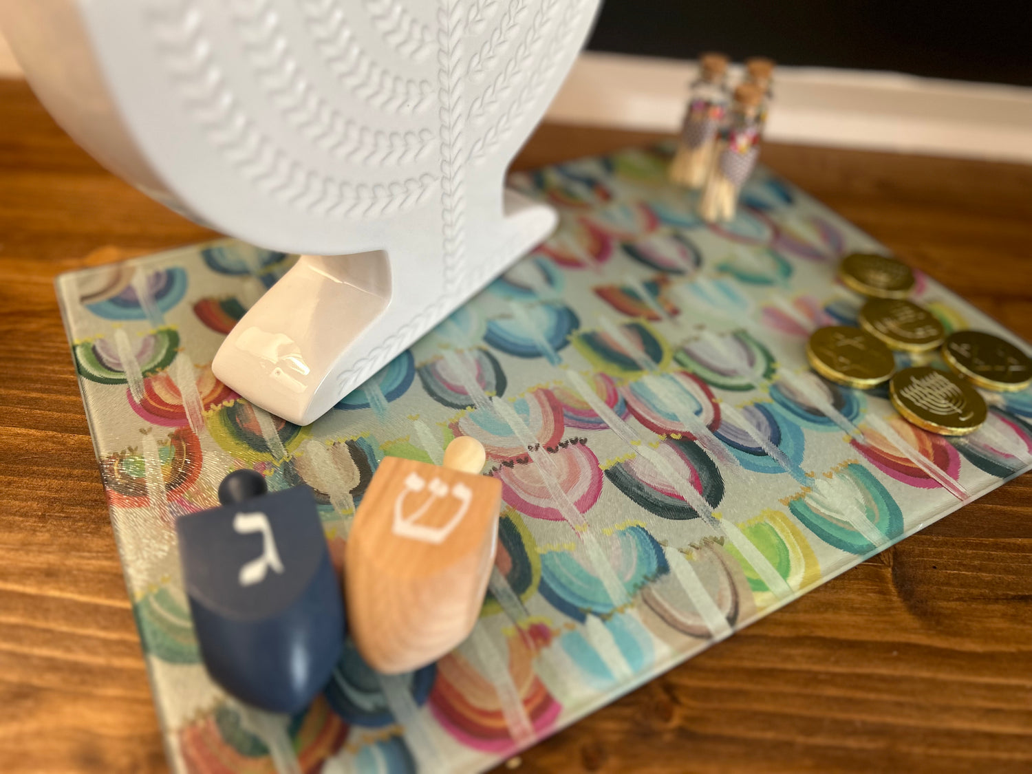 Rainbow Menorahs Glass Drip Tray