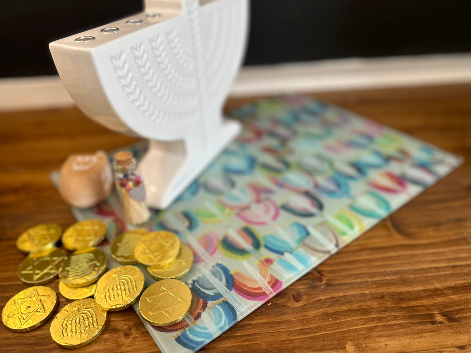 Rainbow Menorahs Glass Drip Tray