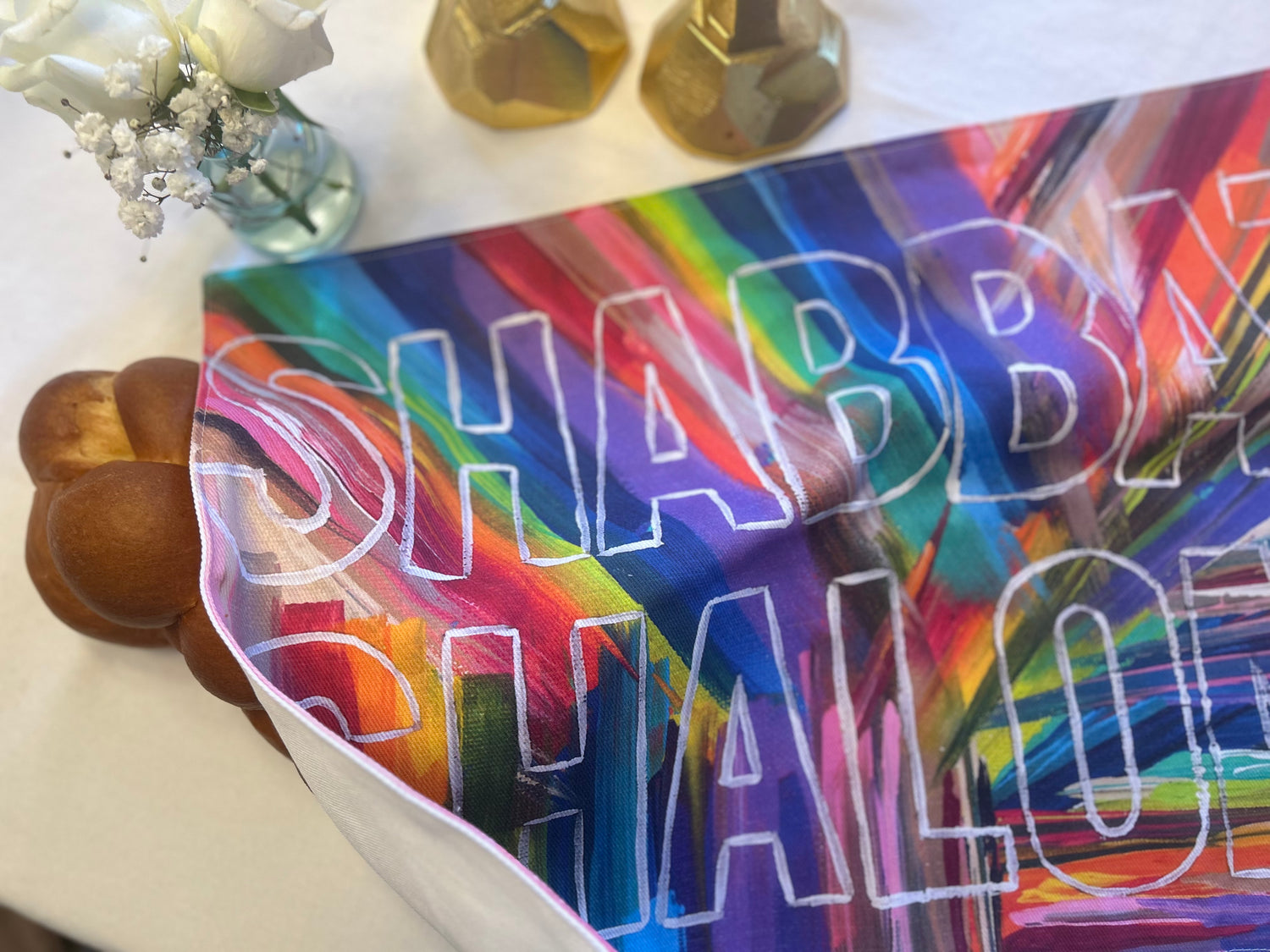 Rainbow Shabbat Shalom | Challah Cover