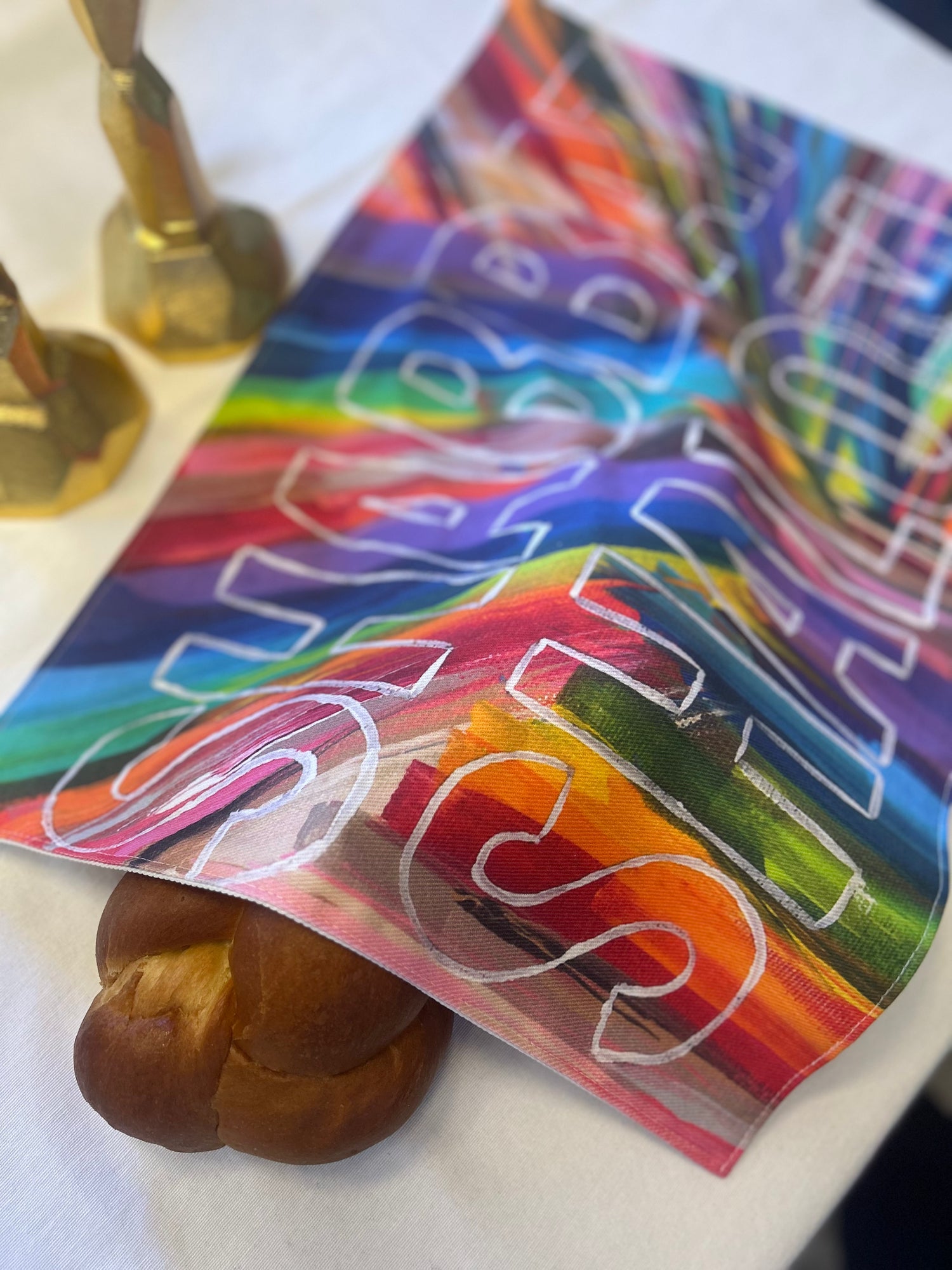 Rainbow Shabbat Shalom | Challah Cover