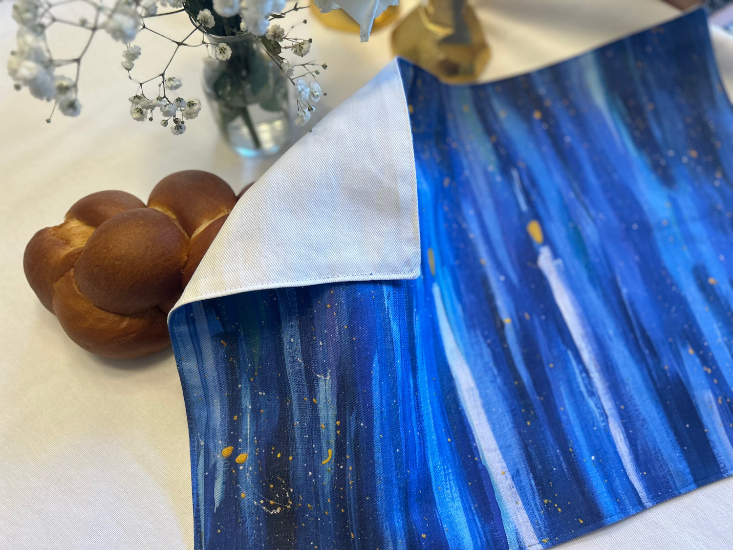 Shabbat Candles Splatter | Challah Cover