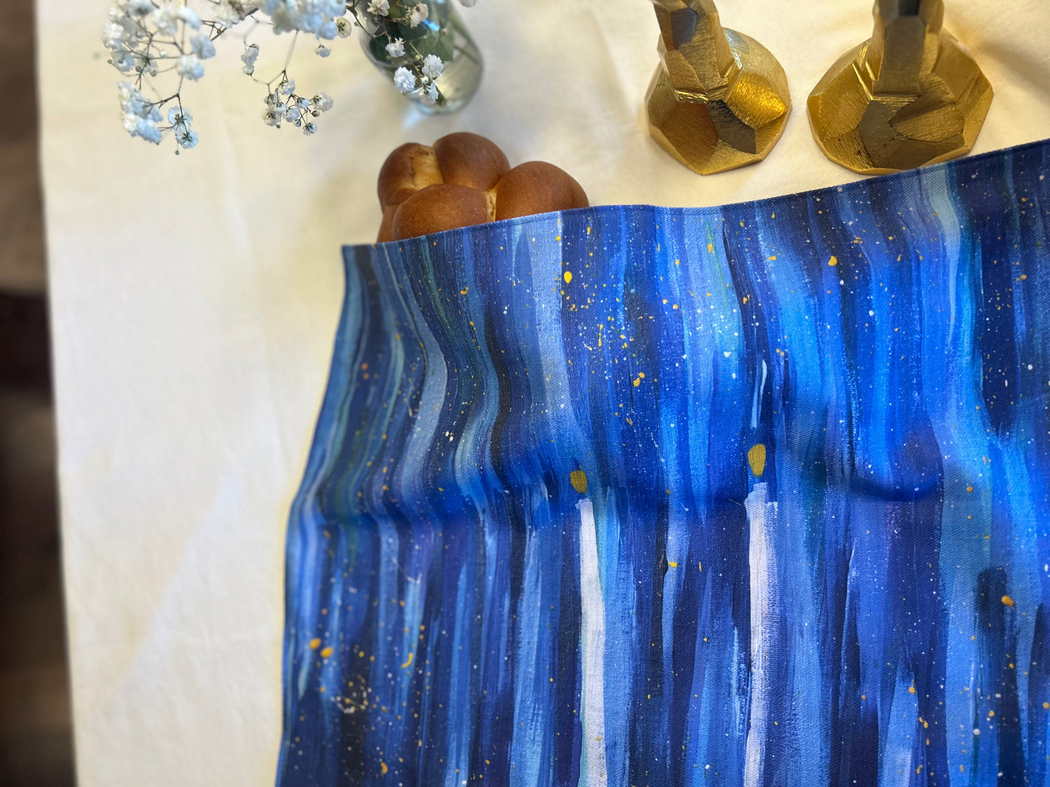Shabbat Candles Splatter | Challah Cover