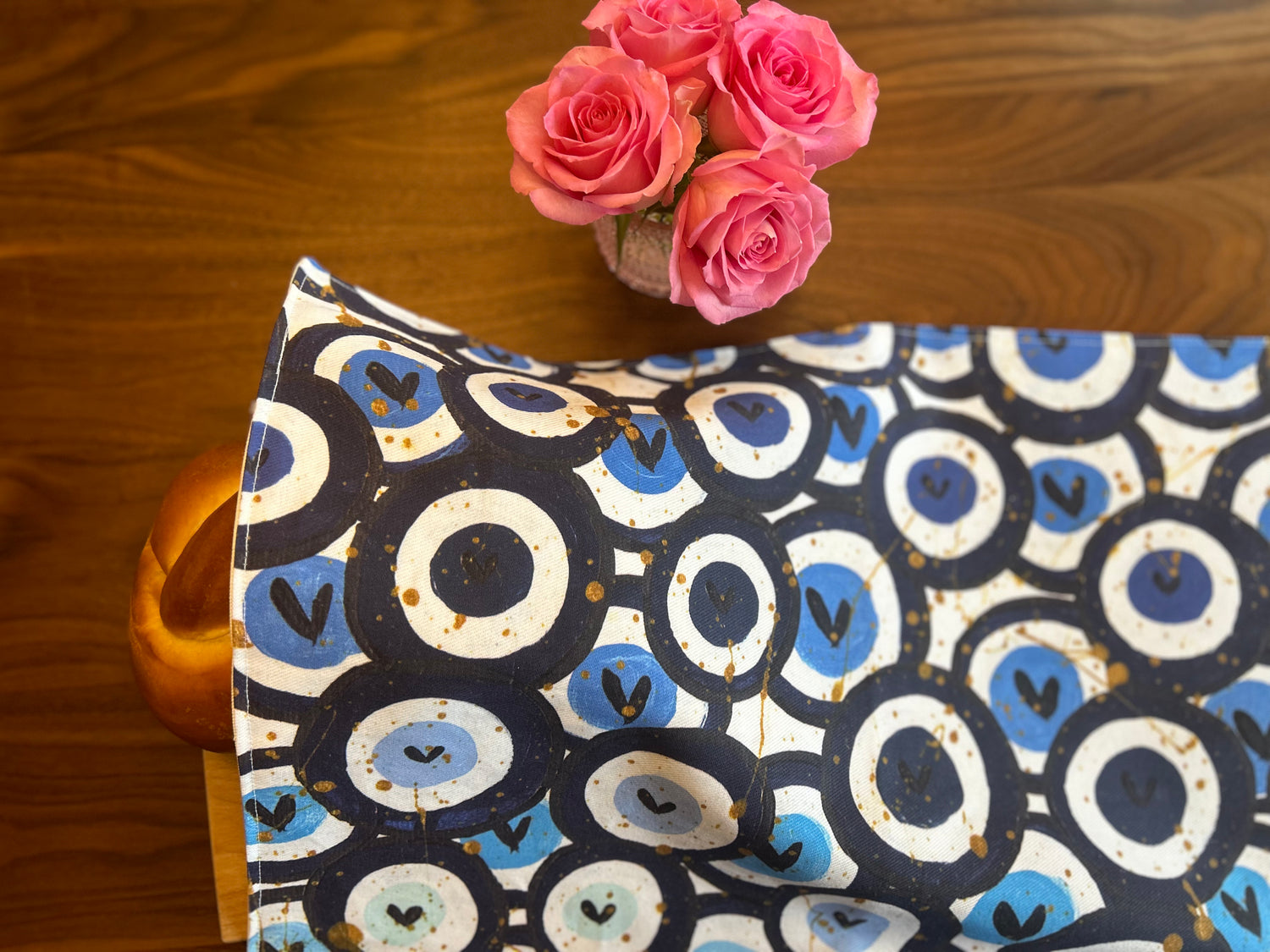 Blue Heart Evil Eyes Challah Cover