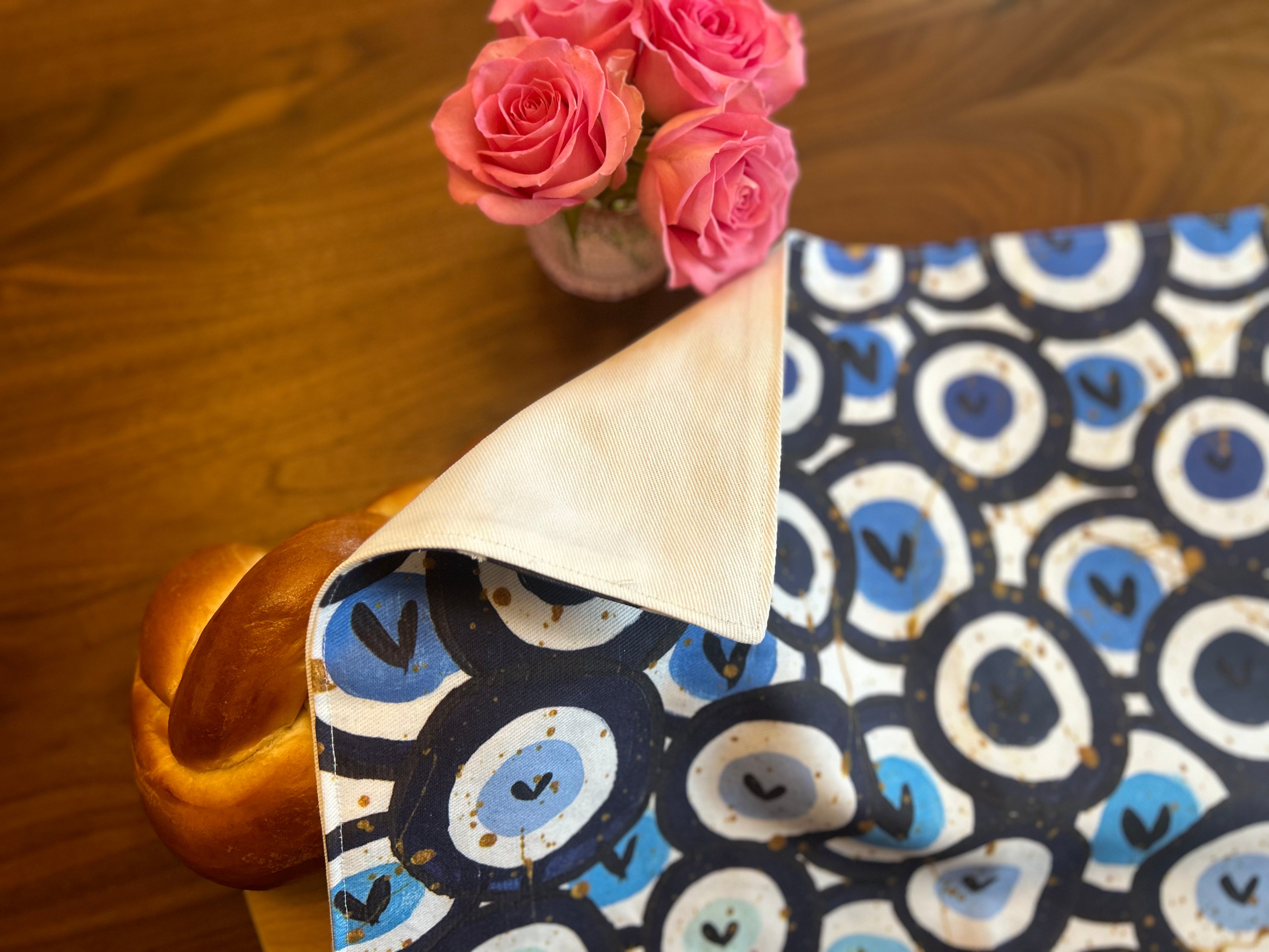 Blue Heart Evil Eyes Challah Cover