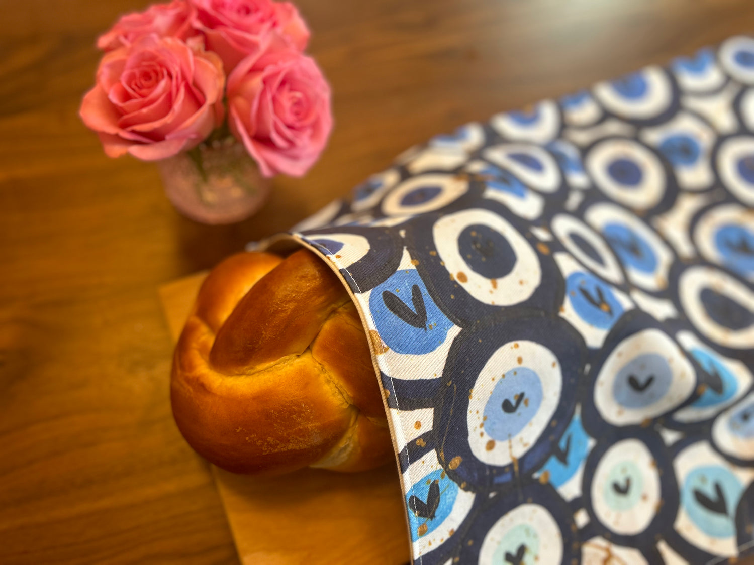 Blue Heart Evil Eyes Challah Cover