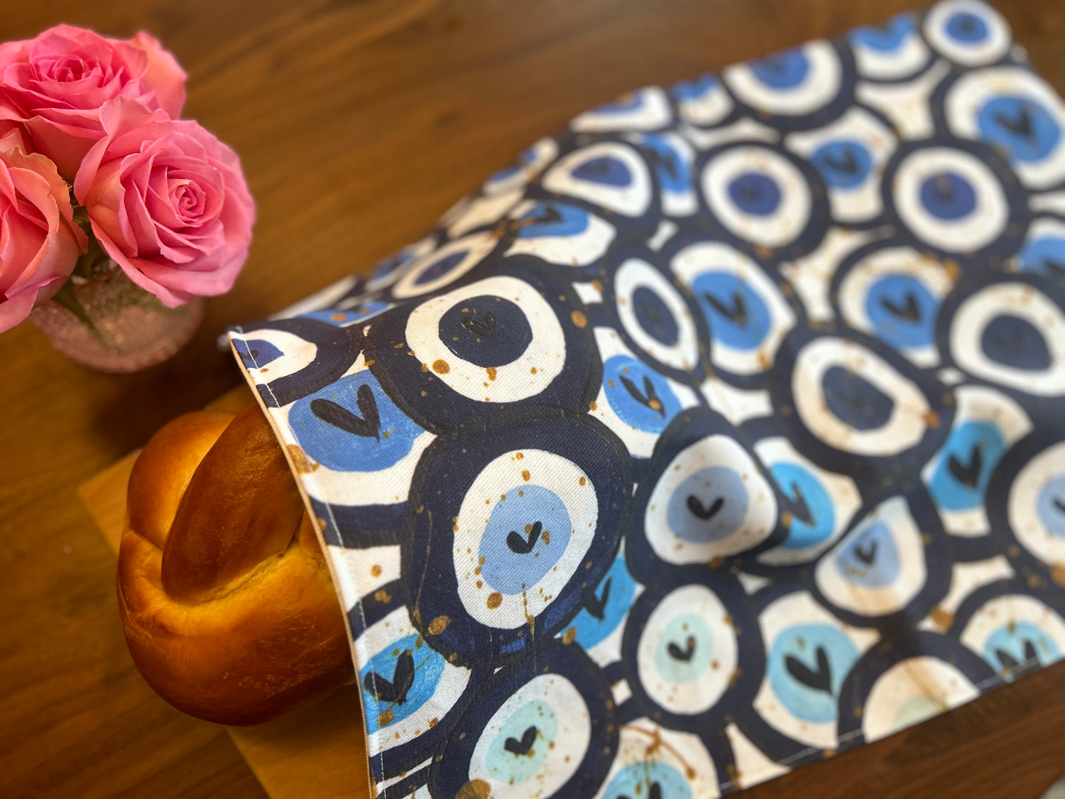 Blue Heart Evil Eyes Challah Cover