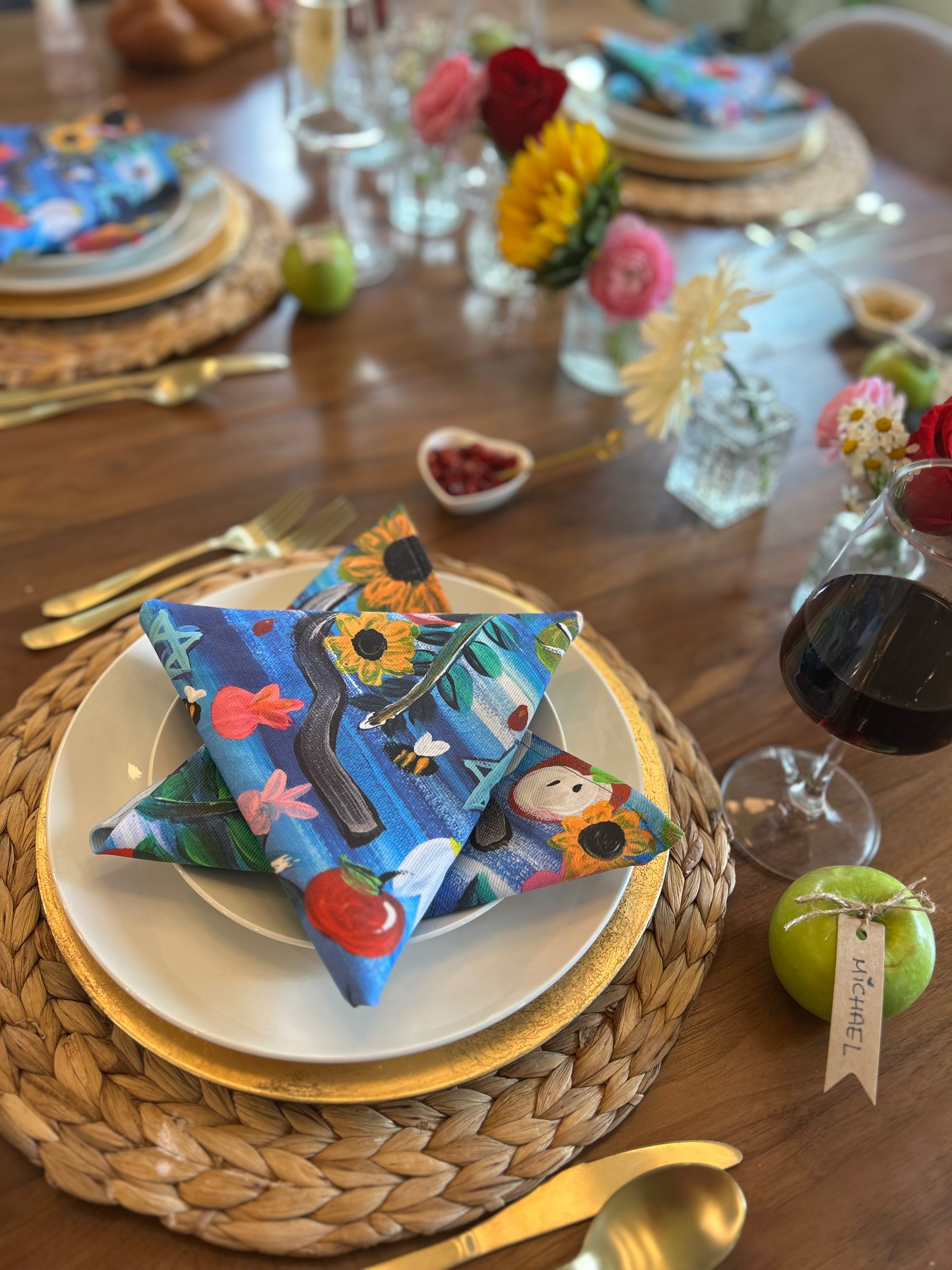 Rosh Hashanah Garden Party Cloth Napkins