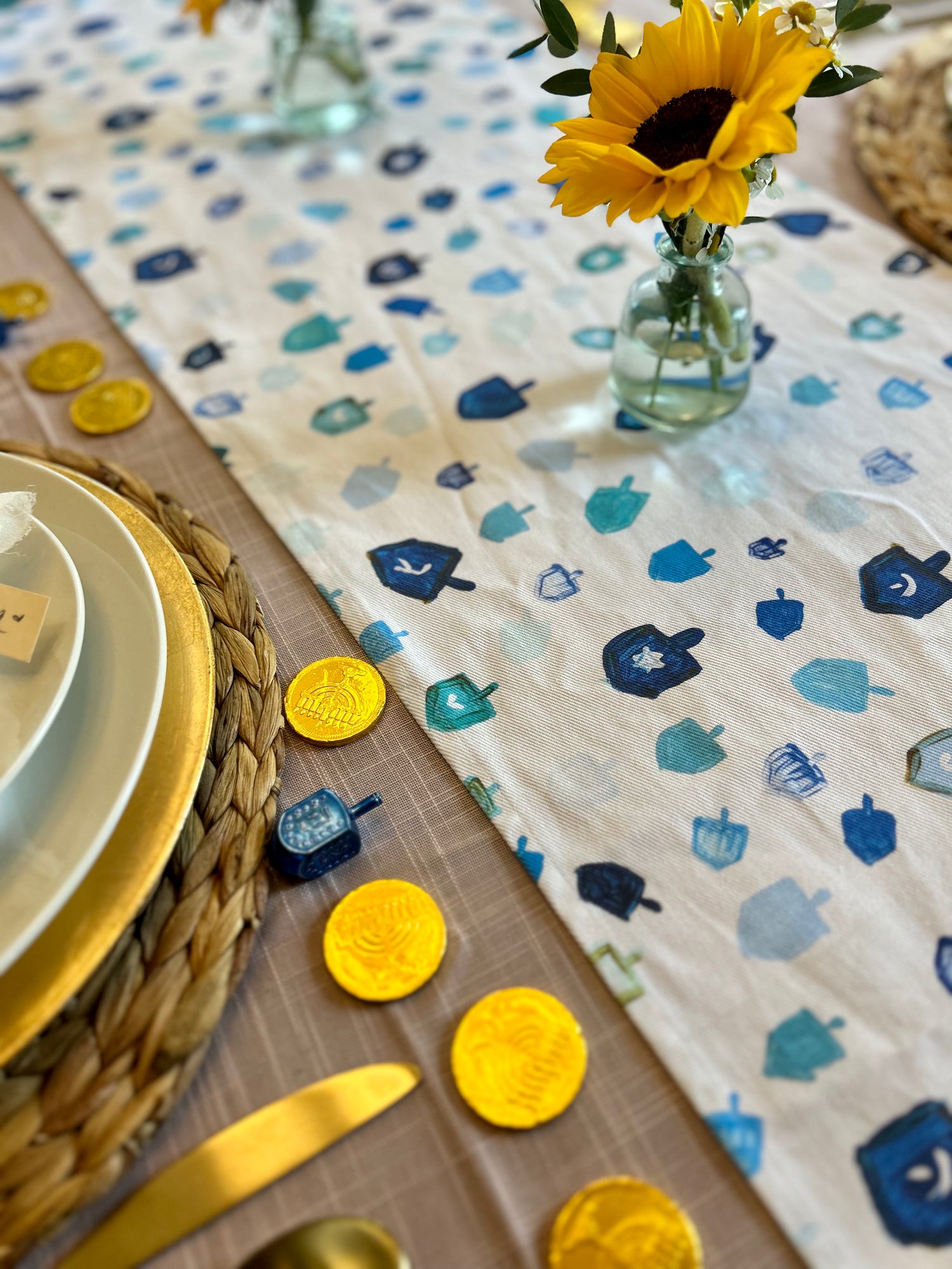 Blue Dreidels | Hanukkah Table Runner