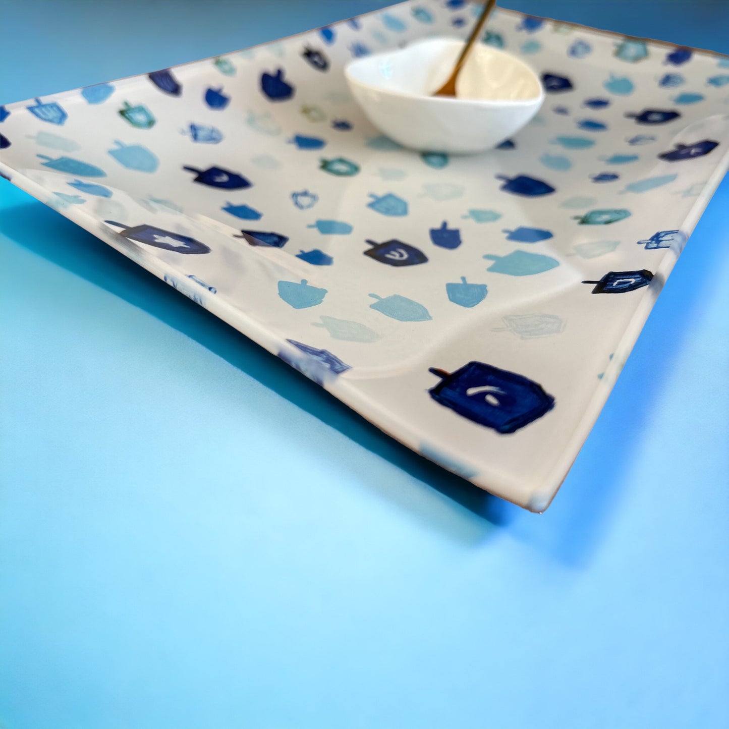 Blue Dreidels Hanukkah Dish Set