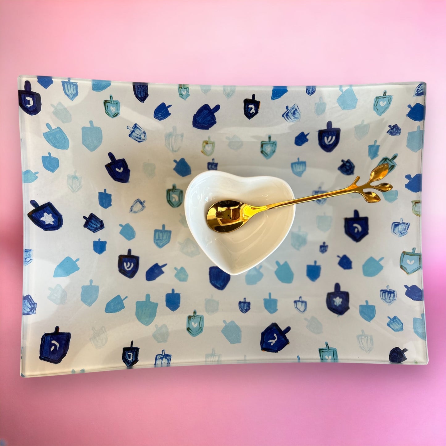 Blue Dreidels Hanukkah Dish Set