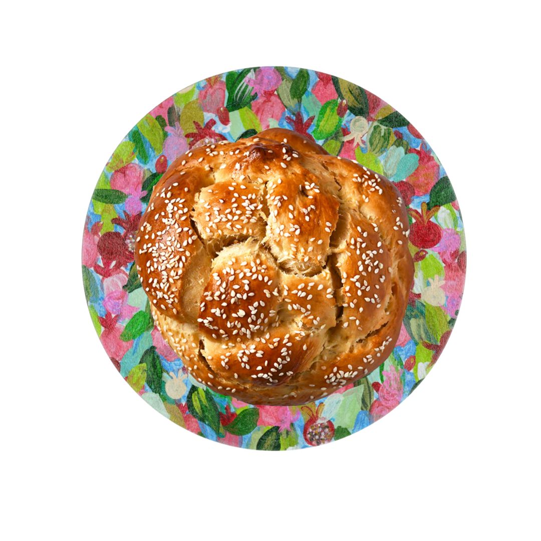 Red Pomegranates | Round Glass Challah Board