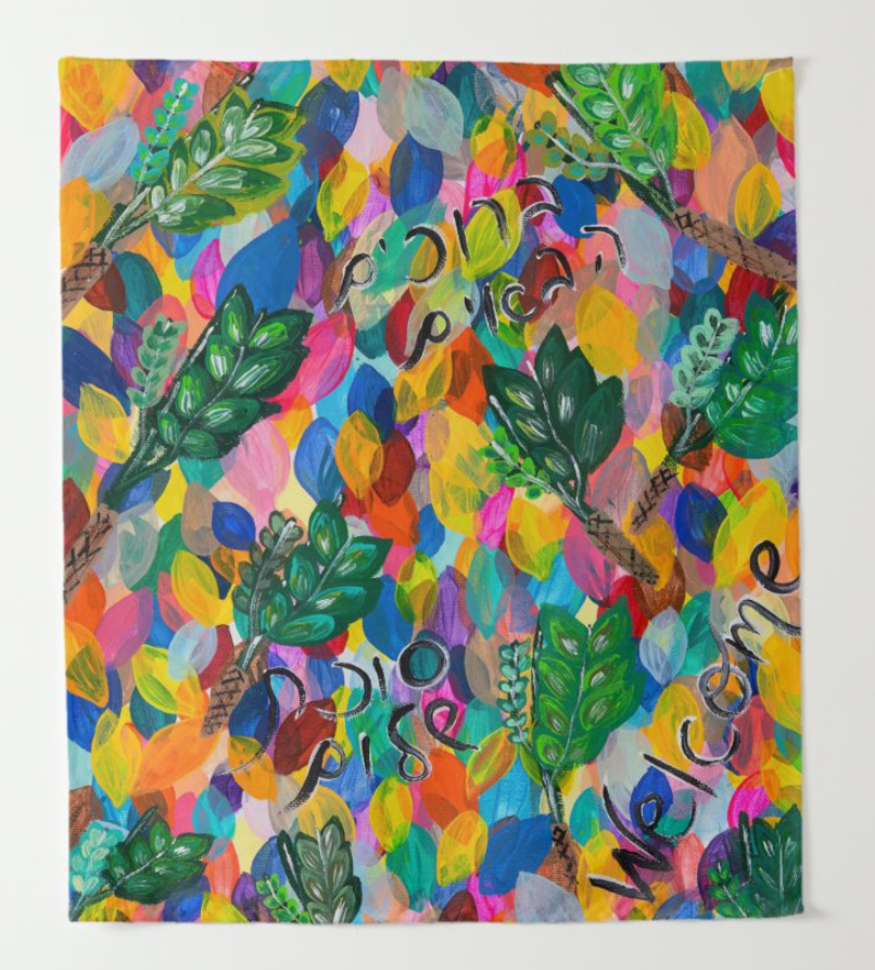 Rainbow Etrog + Lulavs - Sukkah Banner