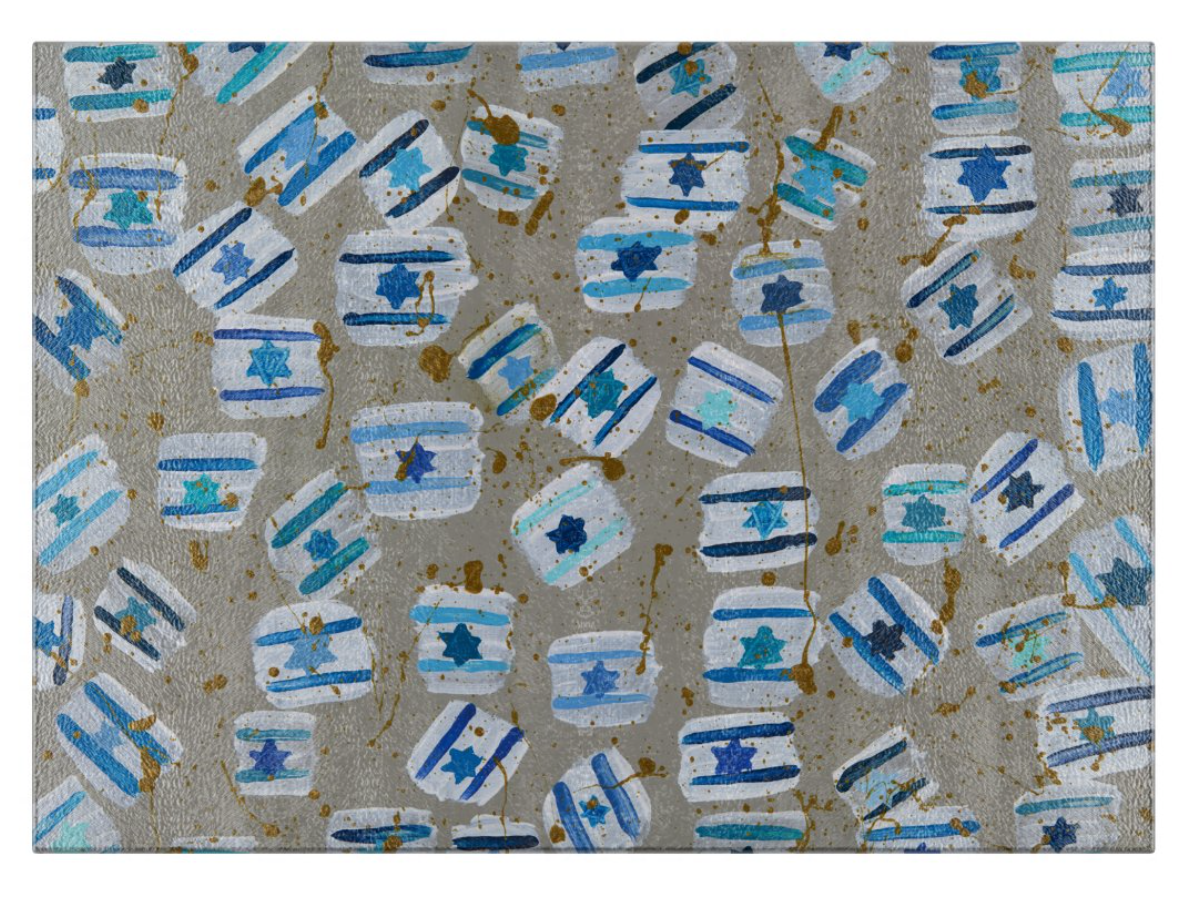 Israel Flag Gold Splatter Glass Tray