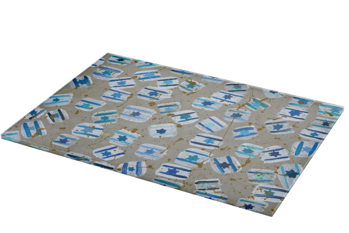 Israel Flag Gold Splatter Glass Tray