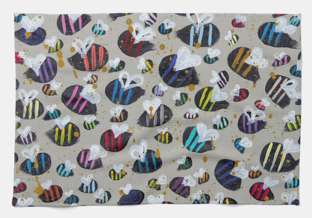 Rainbow Bees Kitchen Tea Towel