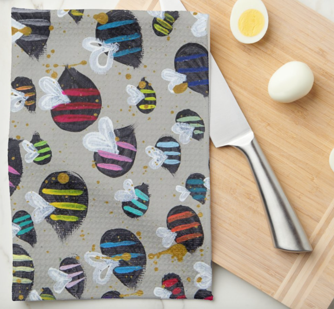 Rainbow Bees Kitchen Tea Towel