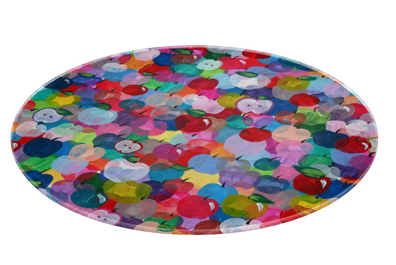 Rainbow Apples Round Glass Challah Tray