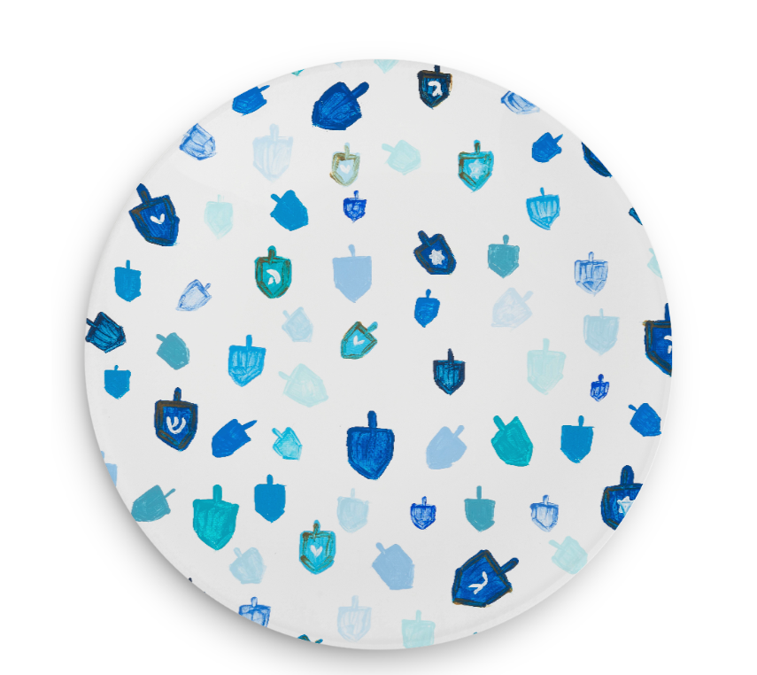Blue Dreidels | Centerpiece Glass Serving Dish Platter