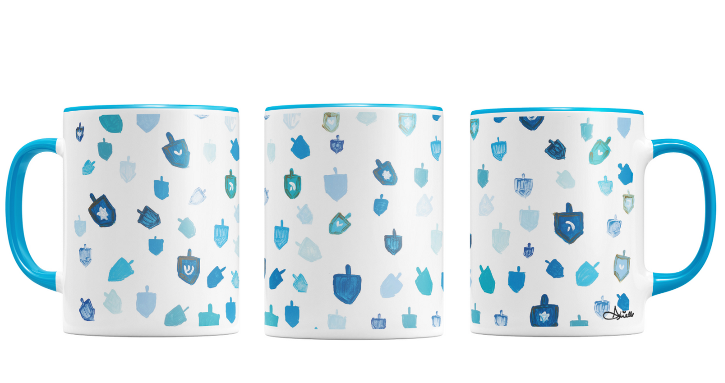 Blue Dreidels Hanukkah Mug