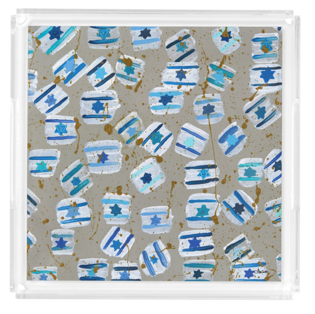 Israel Flag Gold Splatter Acrylic Tray