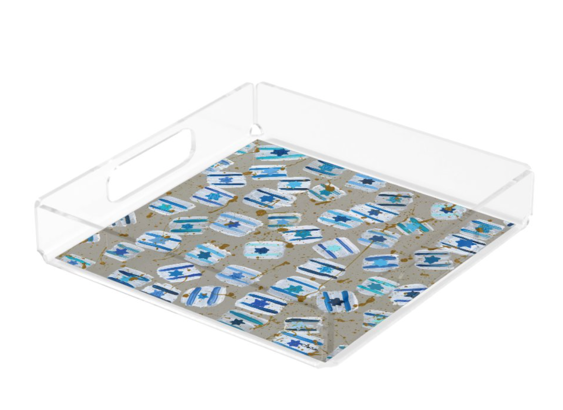 Israel Flag Gold Splatter Acrylic Tray