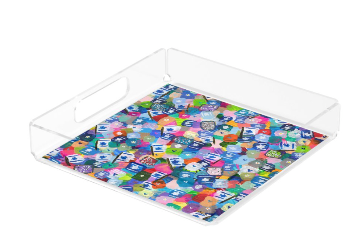 Rainbow Israel Flags Acrylic Matzah Tray
