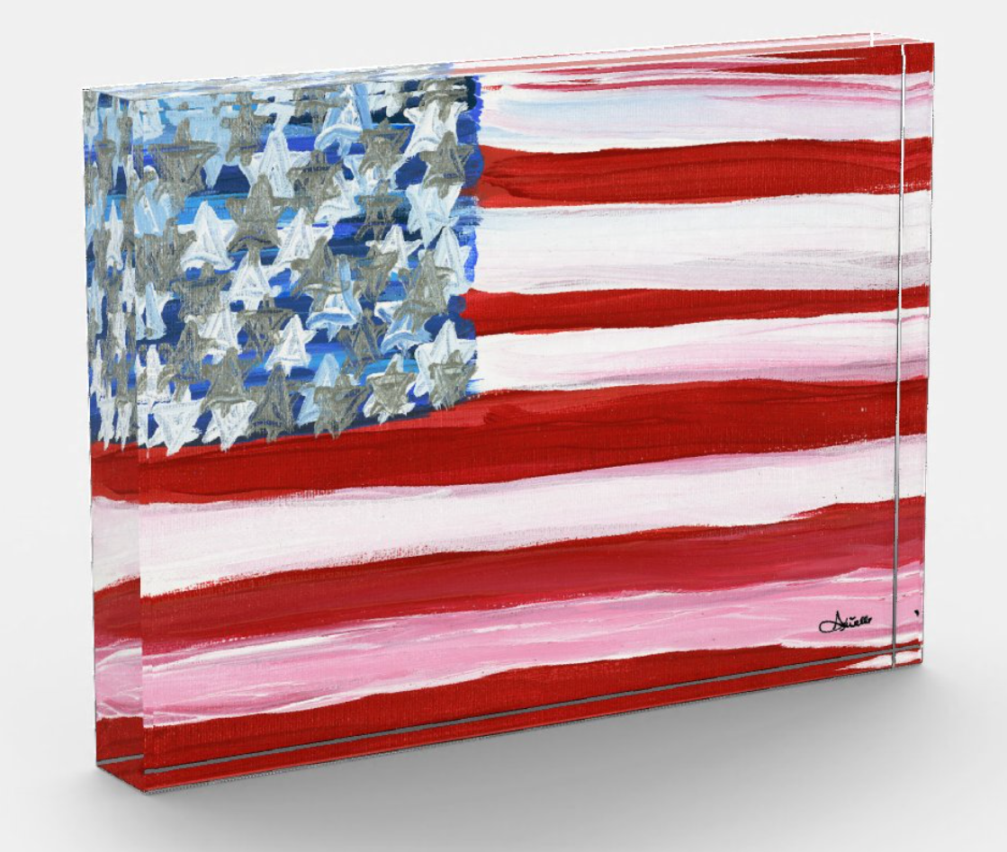 American Flag Jewish Stars Acrylic Art Block