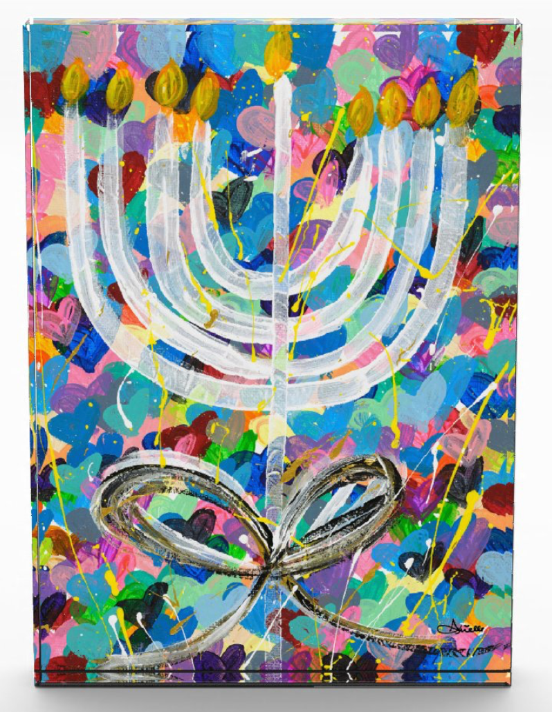 Menorah Bow Hanukkah Acrylic Art Block