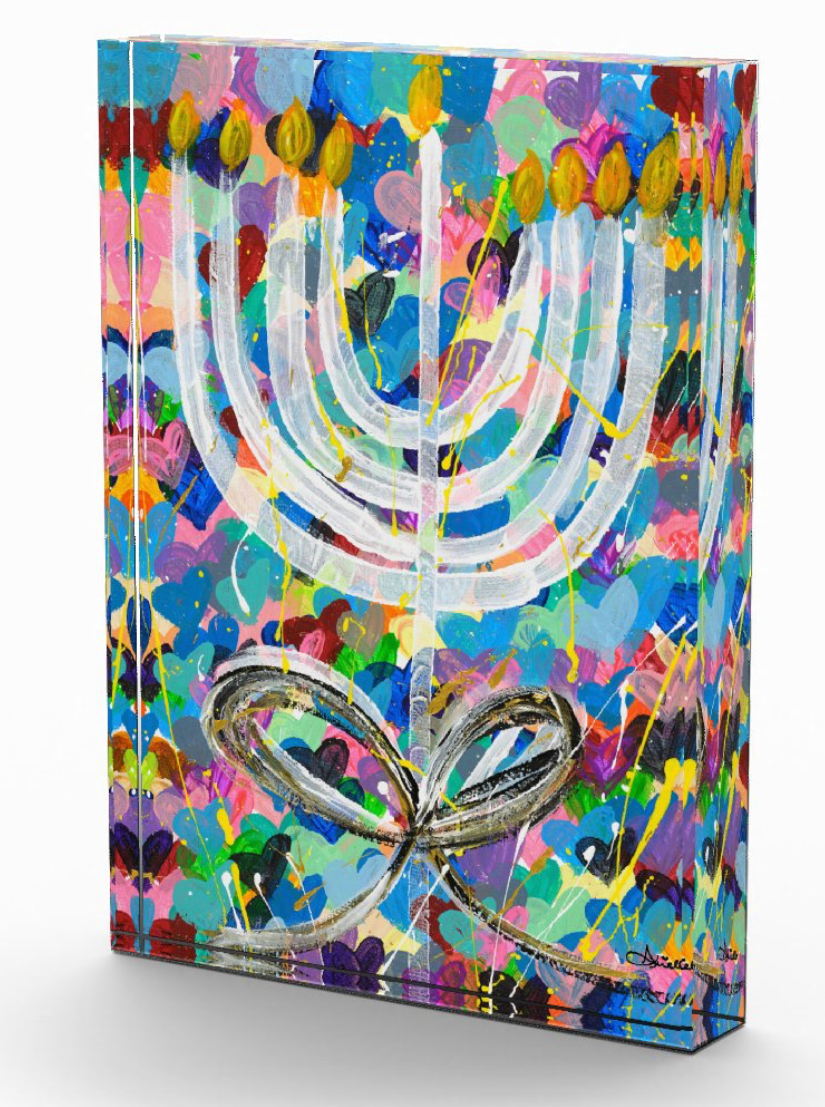 Menorah Bow Hanukkah Acrylic Art Block