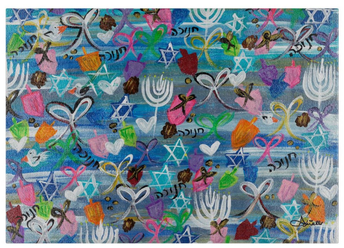 Hanukkah Bows Menorah Glass Drip Tray
