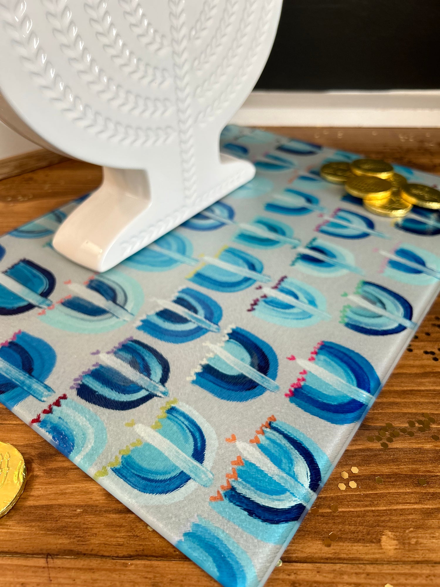 Blue Menorahs Glass Drip Tray