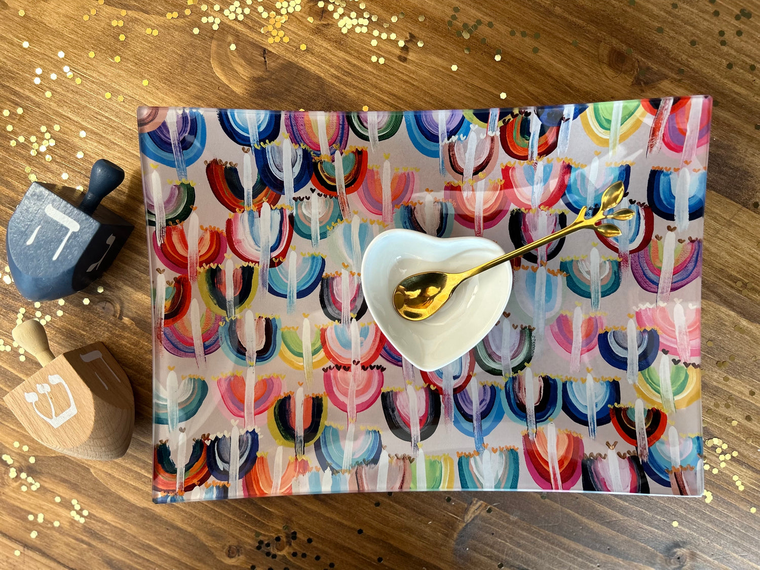 Rainbow Menorahs Hanukkah Dish Set