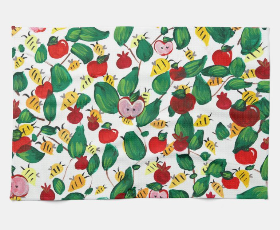 Honey Bees + Leaves Kitchen Tea Towel