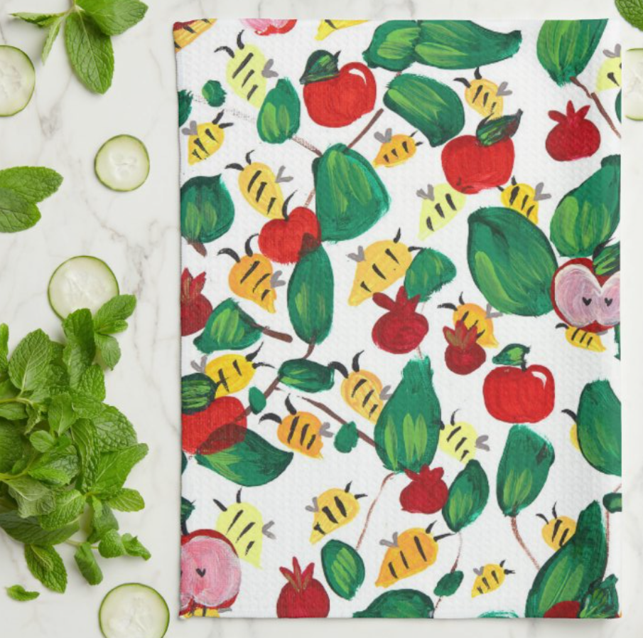 Honey Bees + Leaves Kitchen Tea Towel