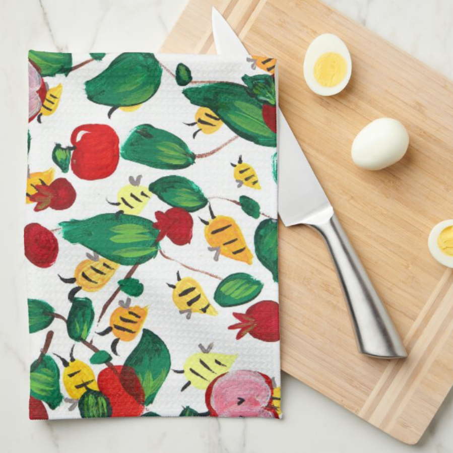 Honey Bees + Leaves Kitchen Tea Towel