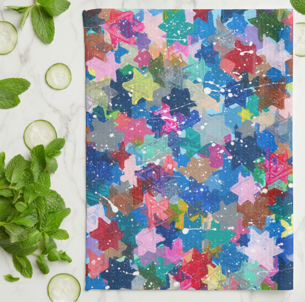 Jewish Stars Splatter Kitchen Tea Towel