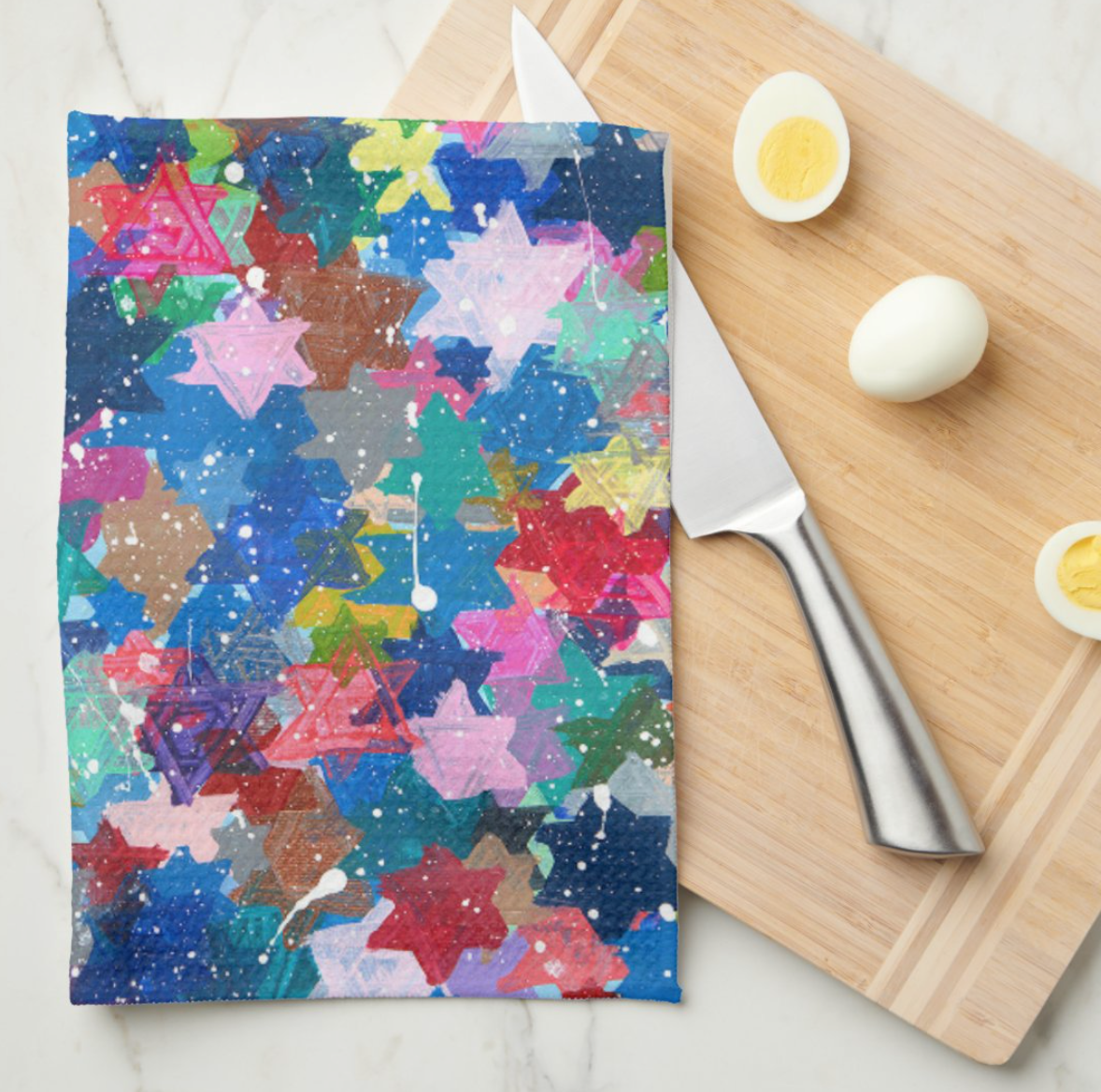 Jewish Stars Splatter Kitchen Tea Towel