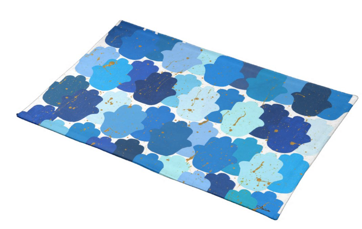 Shades of Blue Hamsas Challah Cover - Arielle Zorger Designs X Jewishly