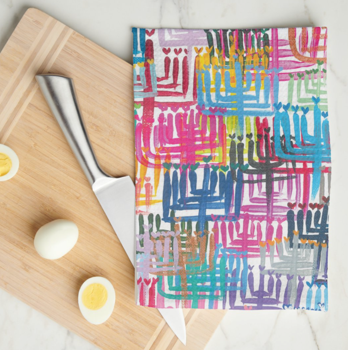 Heart Menorahs Kitchen Tea Towel
