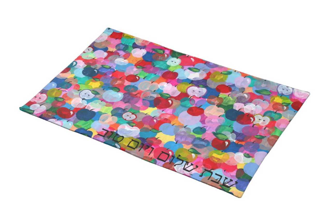 Rainbow Apples Shabbat Shalom V'Yom Tov (Black) Challah Cover
