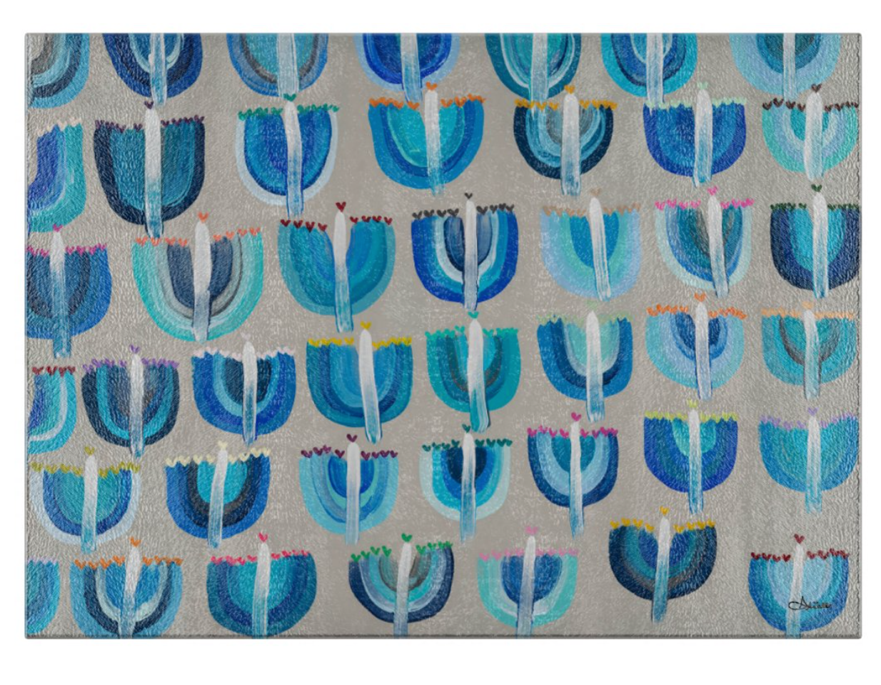 Blue Menorahs Glass Drip Tray