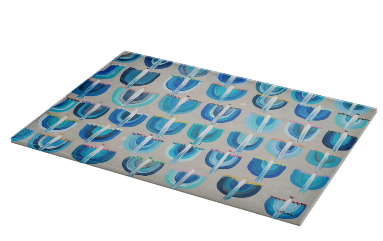 Blue Menorahs Glass Drip Tray